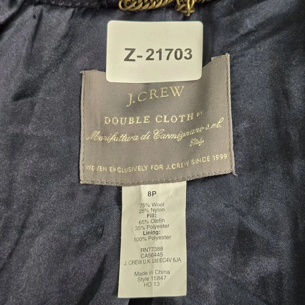 J Crew Women Jacket 8P Navy Wool Blend Double Cloth Style Peacoat‎ - Picture 2 of 10